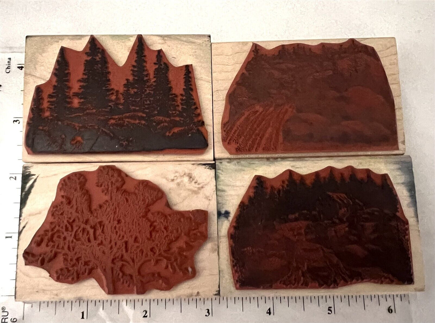 Stampscapes OLD MILL Pine Island Oak Tree Landscape Nature Rubber Stamps Lot