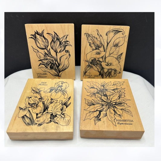 PSX BOTANICAL FLOWERS Floral Lily Iris Tulip Poinsettia Rubber Stamps Lot of 4