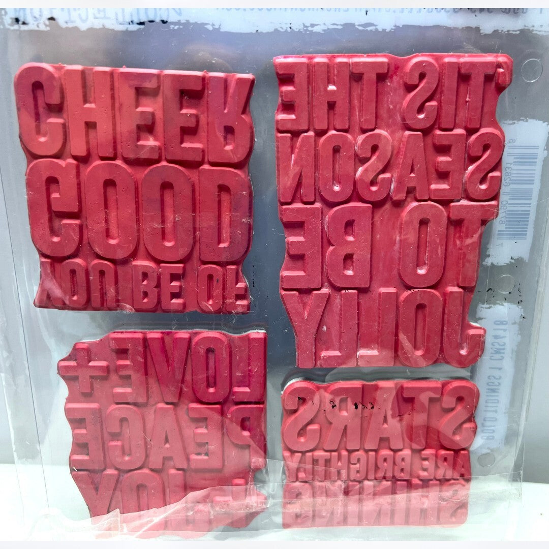 Tim Holtz BOLD TIDINGS Christmas Greetings Rubber Stamps Sets 1,2,3 & 4
