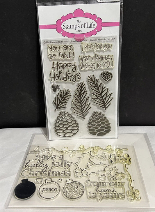 Stamps of Life PINE CONES Ornaments Christmas Holiday Rubber Stamps Set