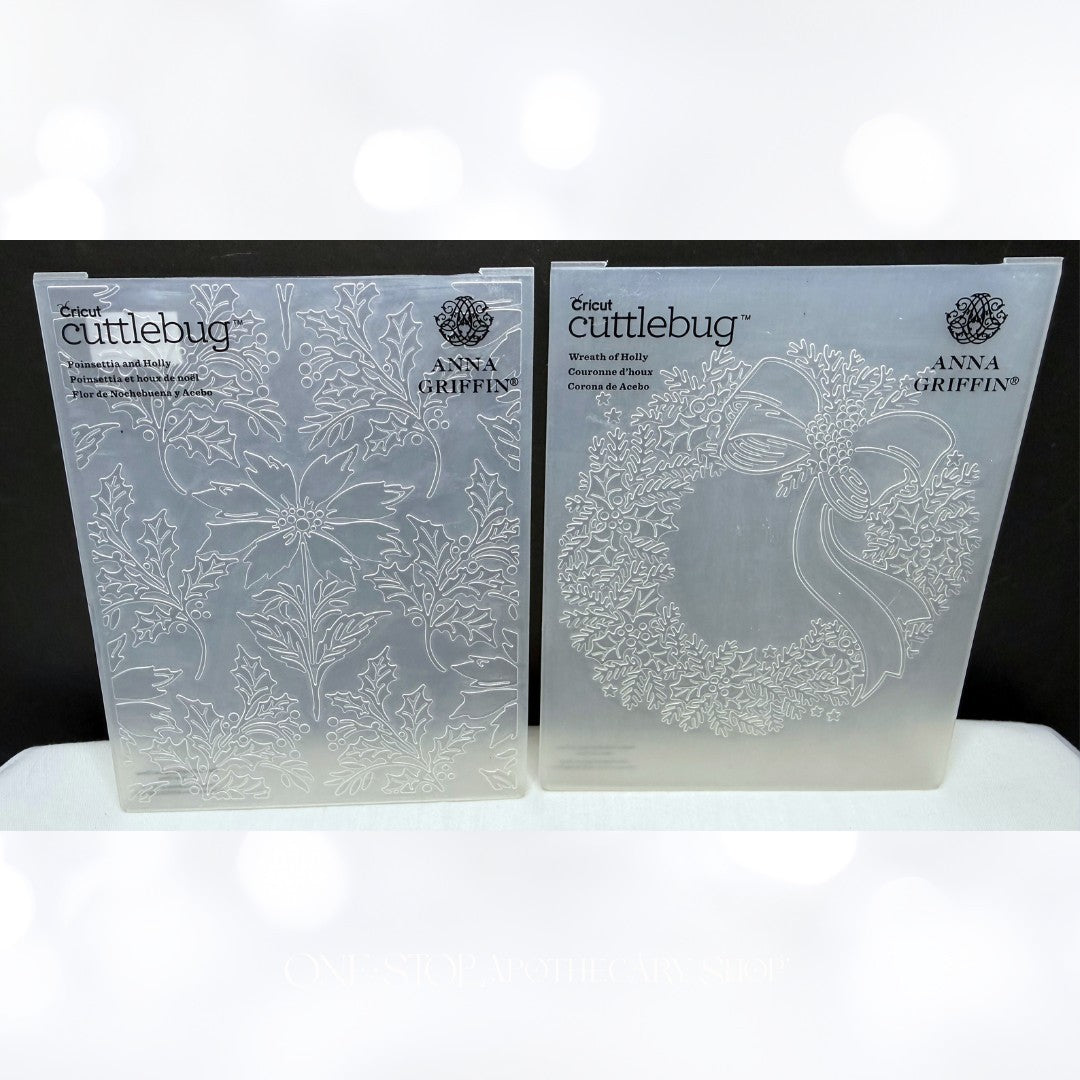 Anna Griffin CHRISTMAS Holly Snowflakes Wreath Embossing Folders Lot of 4