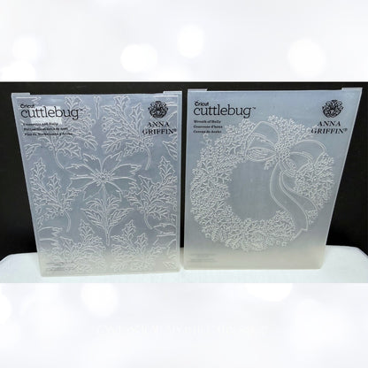 Anna Griffin CHRISTMAS Holly Snowflakes Wreath Embossing Folders Lot of 4