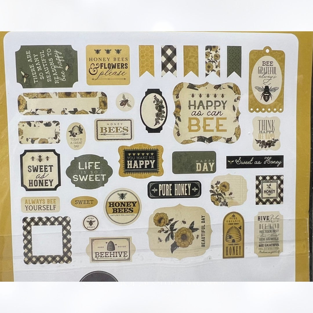 Carta Bella HONEYBEE Bees 6x6 Paper Ephemera Brads Chipboard Collection
