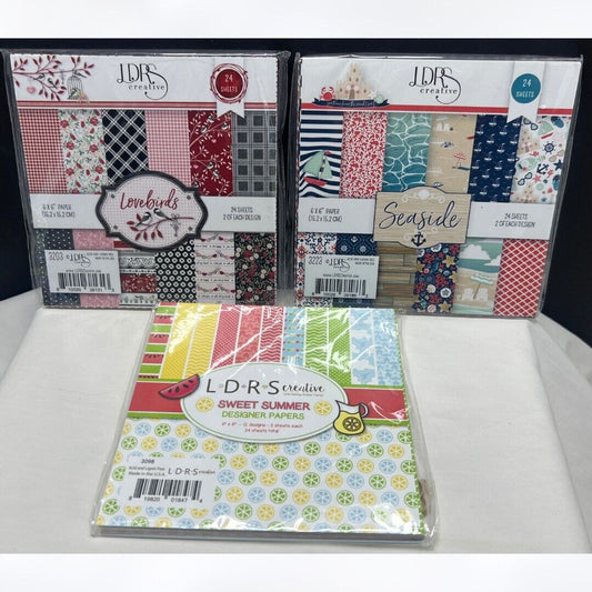 LDRS Creative 6X6 PAPER PACKS Pads Cardstock Seaside Summer Lovebirds Lot of 3