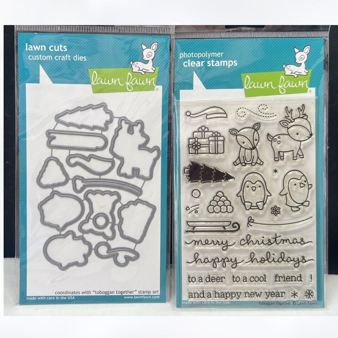 Lawn Fawn TOBOGGAN TOGETHER Animals Christmas Rubber Stamps Dies