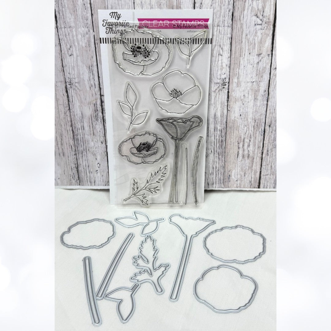 My Favorite Things PAINTED POPPIES Poppy Flowers Rubber Stamps Dies