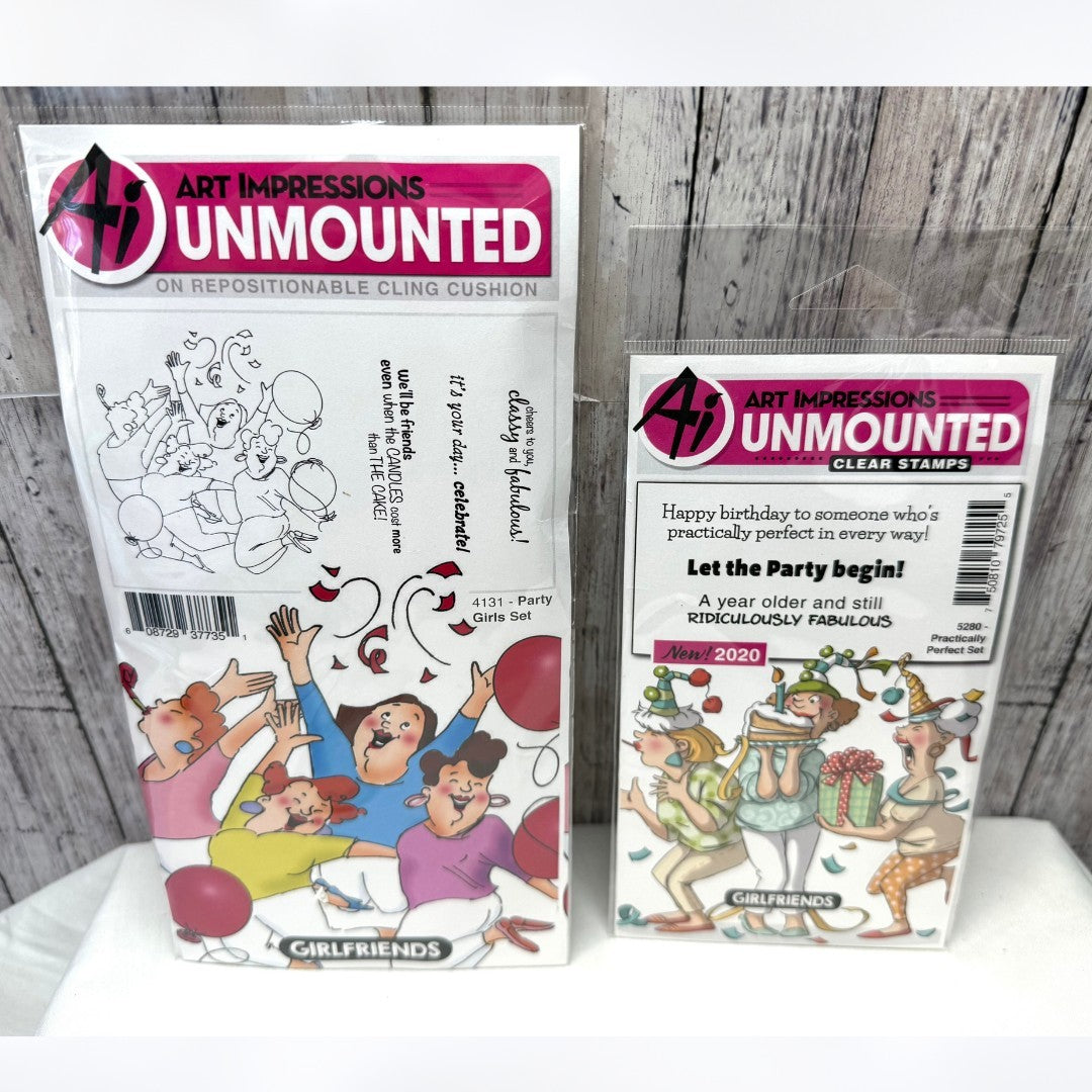 Art Impressions BIRTHDAY Girlfriends Party Girls Perfect Rubber Stamps Lot