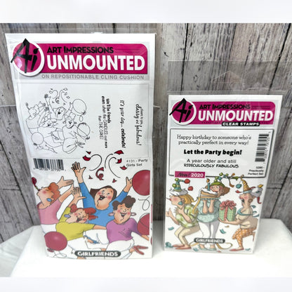 Art Impressions BIRTHDAY Girlfriends Party Girls Perfect Rubber Stamps Lot