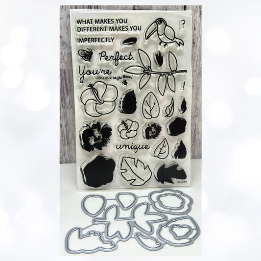 Waffle Flower HIBISCUS Tropical Bird Flowers Rubber Stamps Dies