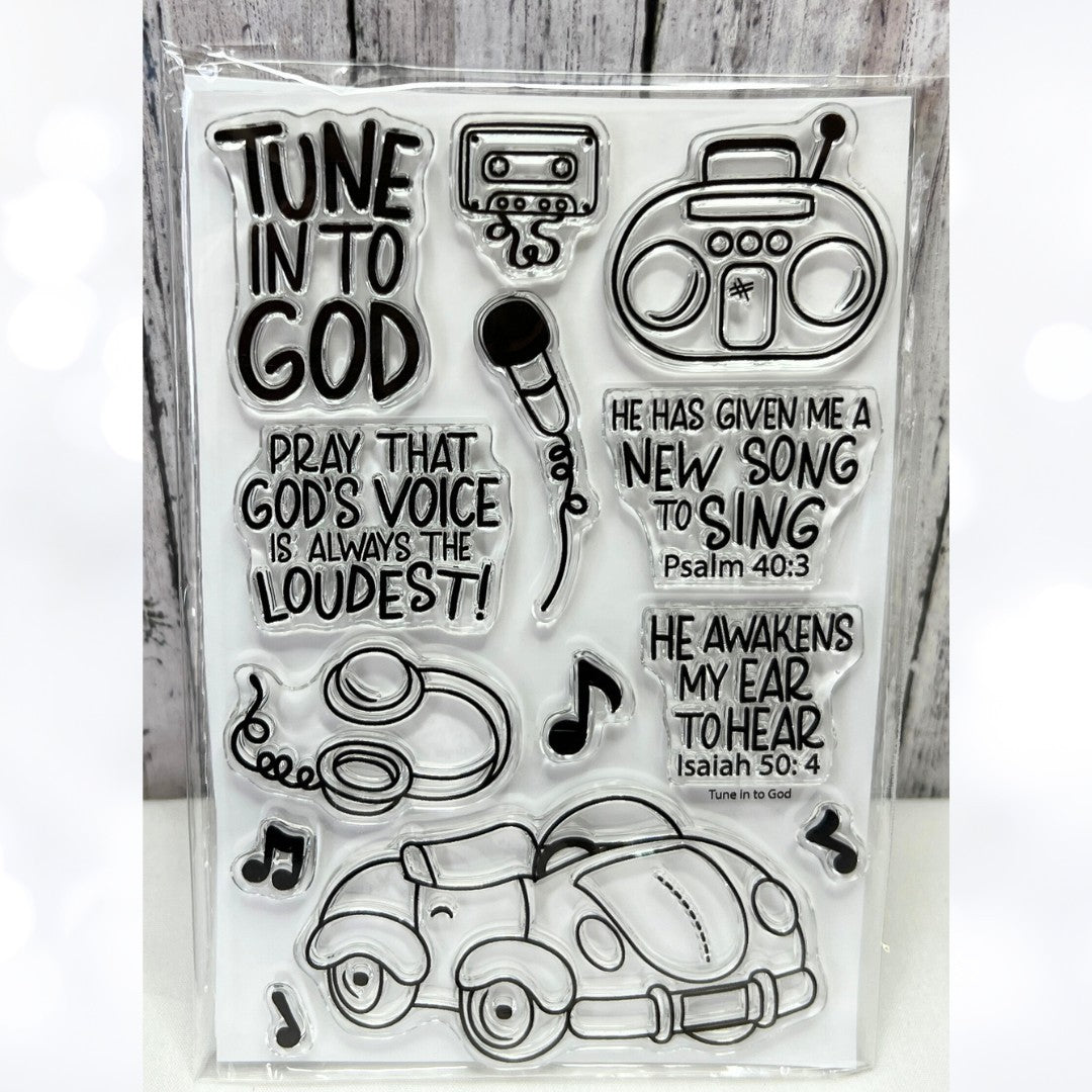 TUNE IN TO GOD Bible Journaling Religious Rubber Stamps