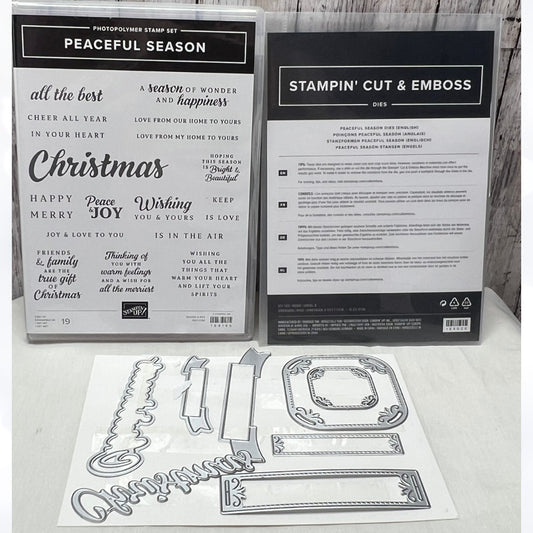 Stampin Up PEACEFUL SEASON Christmas Greetings Rubber Stamps Dies