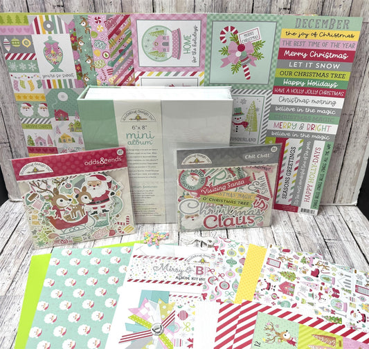 Doodlebug Designs MERRY & BRIGHT ALBUM KIT Christmas 6x8 Paper Scrapbook Lot