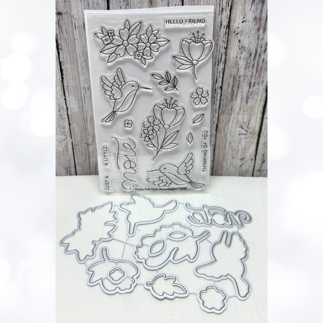 Pretty Pink Posh HUMMINGBIRD FLORAL Birds Rubber Stamps Dies