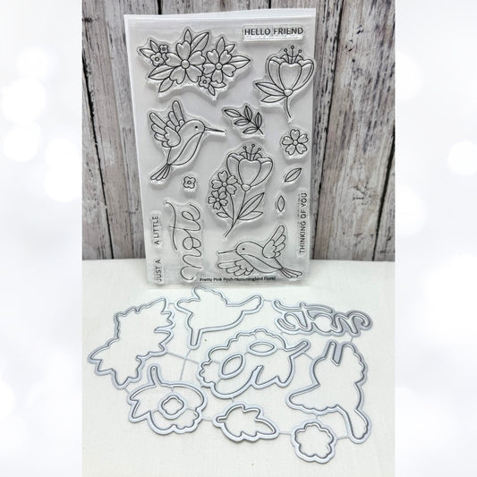 Pretty Pink Posh HUMMINGBIRD FLORAL Birds Rubber Stamps Dies