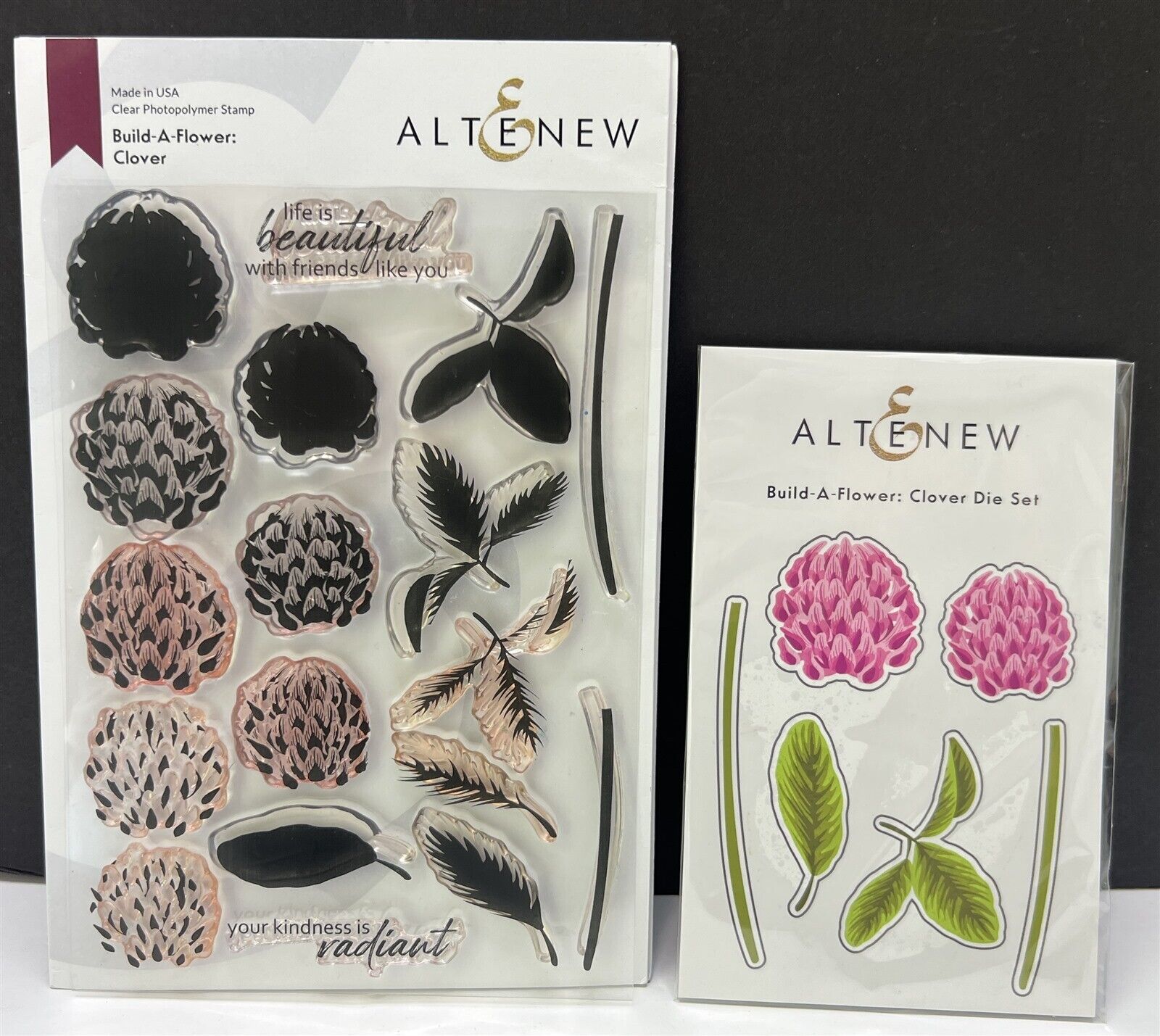 Altenew CLOVER Build a Flower Floral 6x8 Layering Rubber Stamps Dies Set