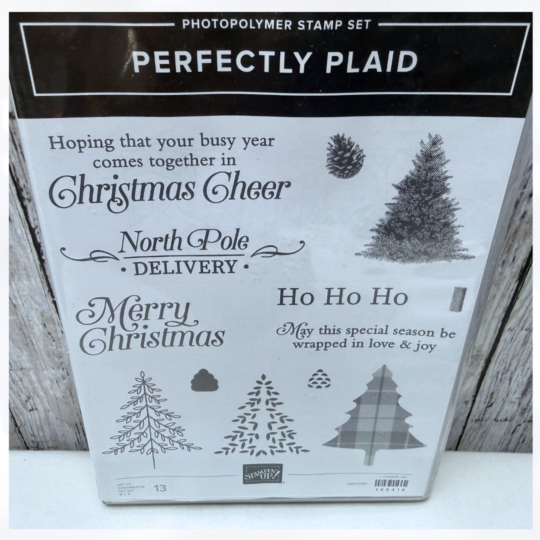Stampin Up PERFECTLY PLAID Christmas Tree Rubber Stamps Punch
