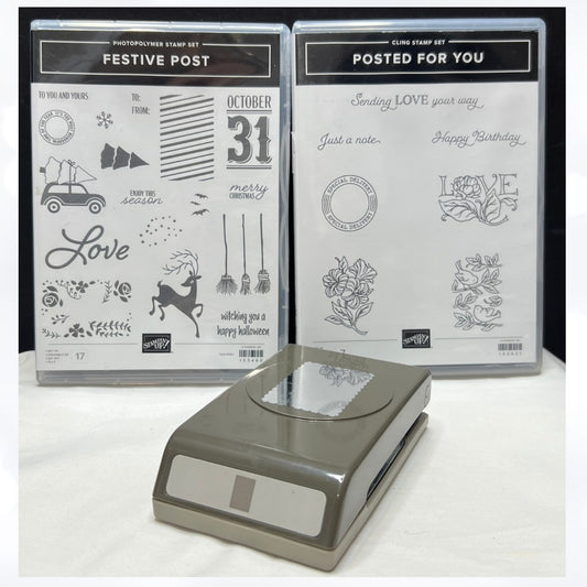 Stampin Up FESTIVE POST Rectangle Postage Christmas Rubber Stamps Punch