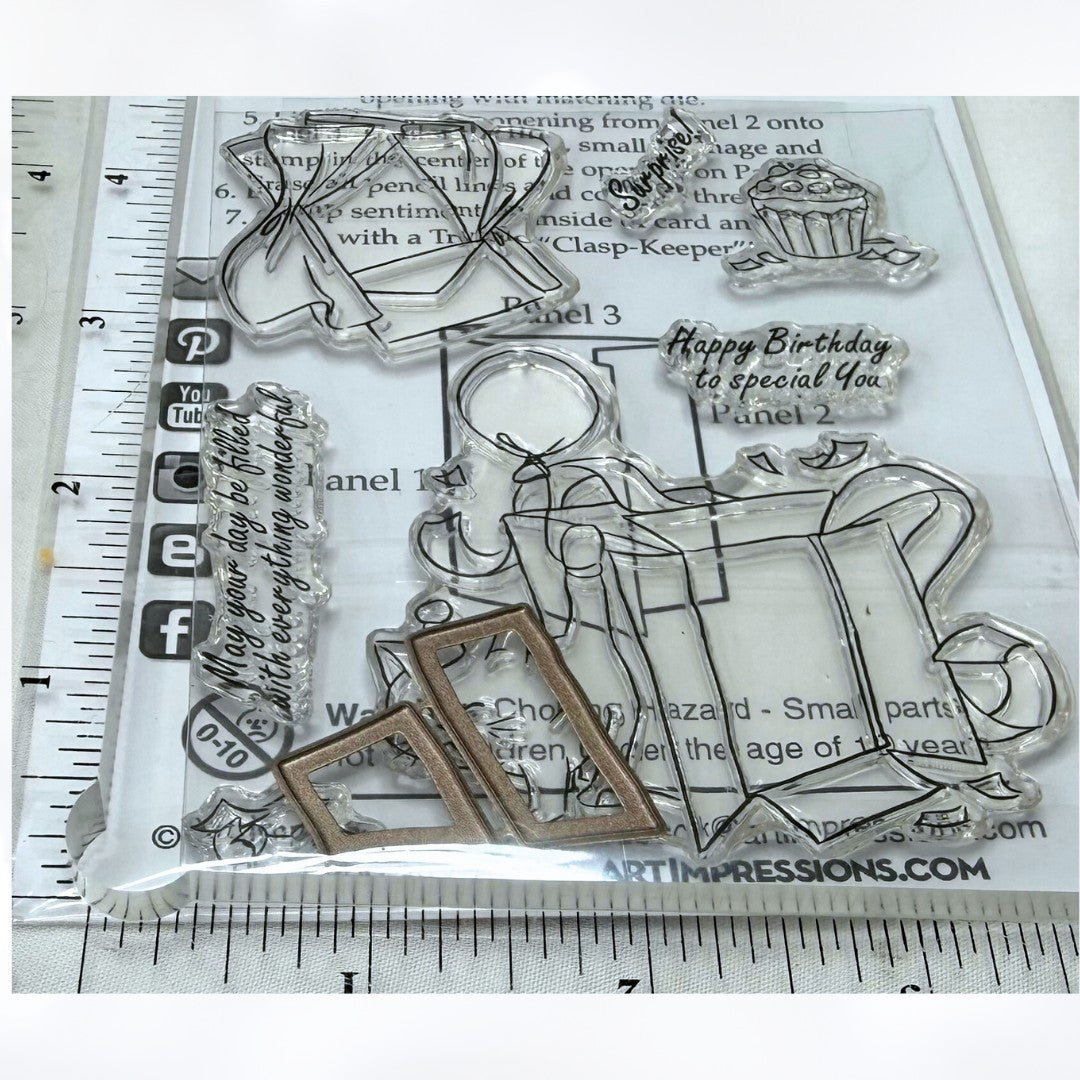 Art Impressions SCAREDY SPINNER Cat Birthday Rubber Stamps