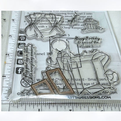Art Impressions SCAREDY SPINNER Cat Birthday Rubber Stamps