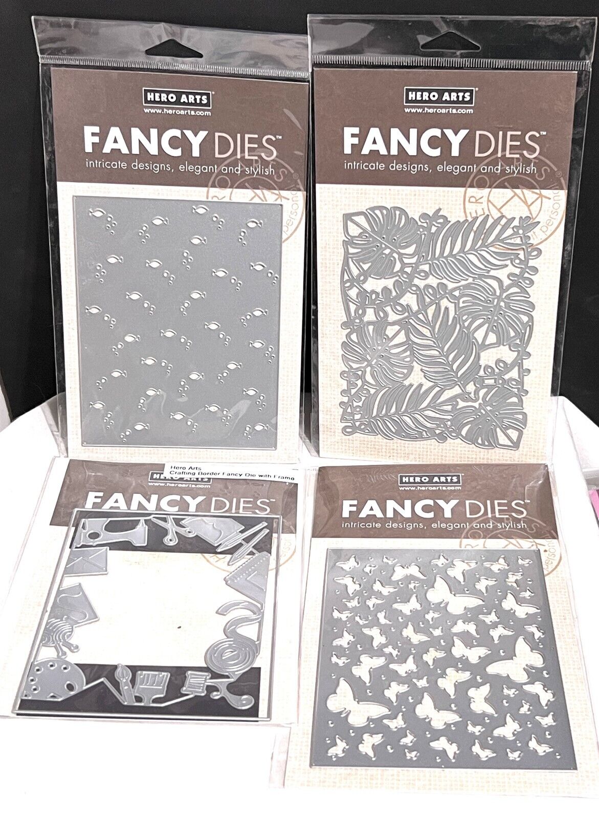 Hero Arts Fancy Dies FISH BUTTERFLY Leaves Crafting Background Dies Set of 4