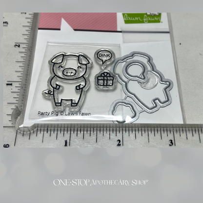 Lawn Fawn PARTY PIG Birthday Rubber Stamps Dies Rare