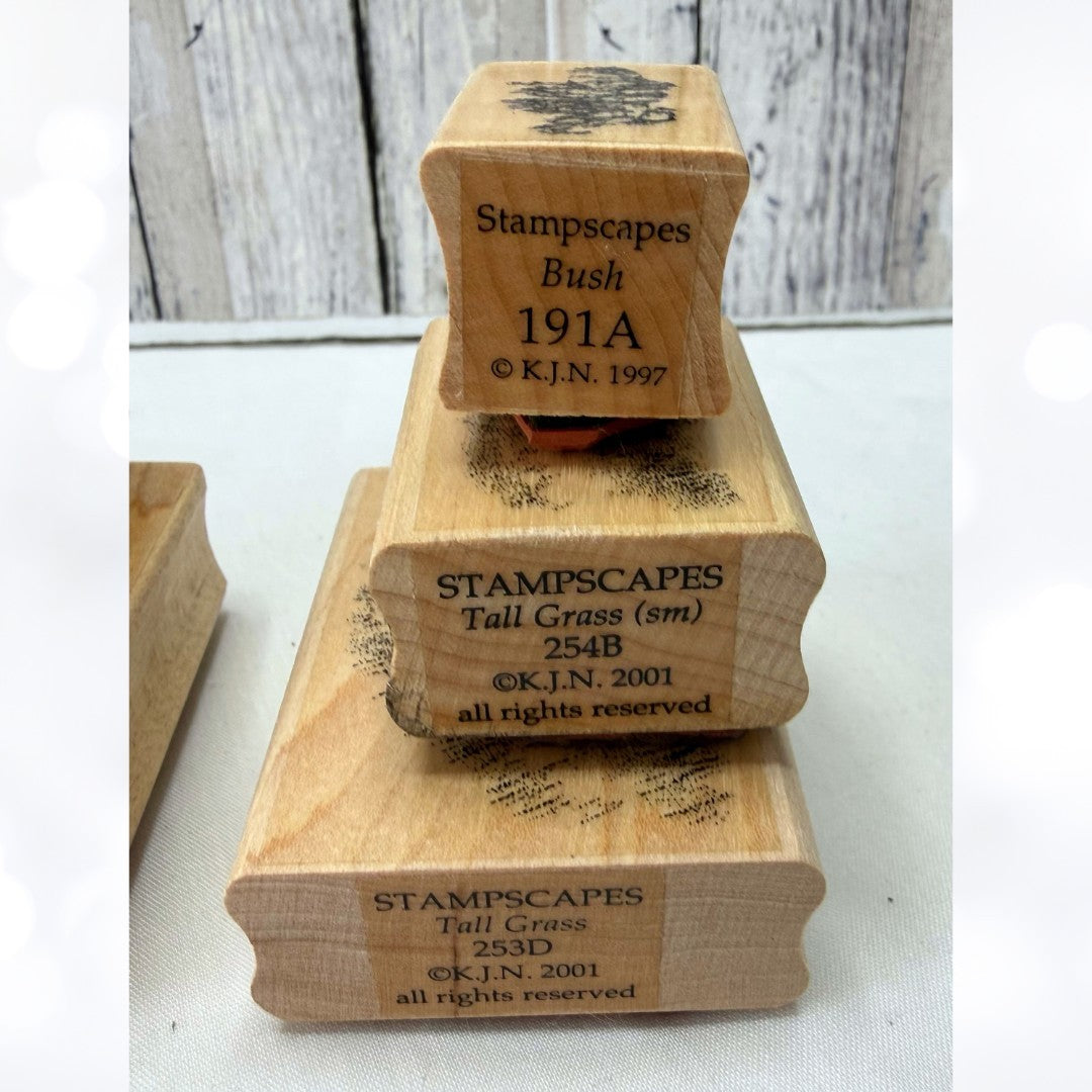 Stampscapes GRASS Sedge Filler Bush Pebbles Landscape Nature Rubber Stamps Lot