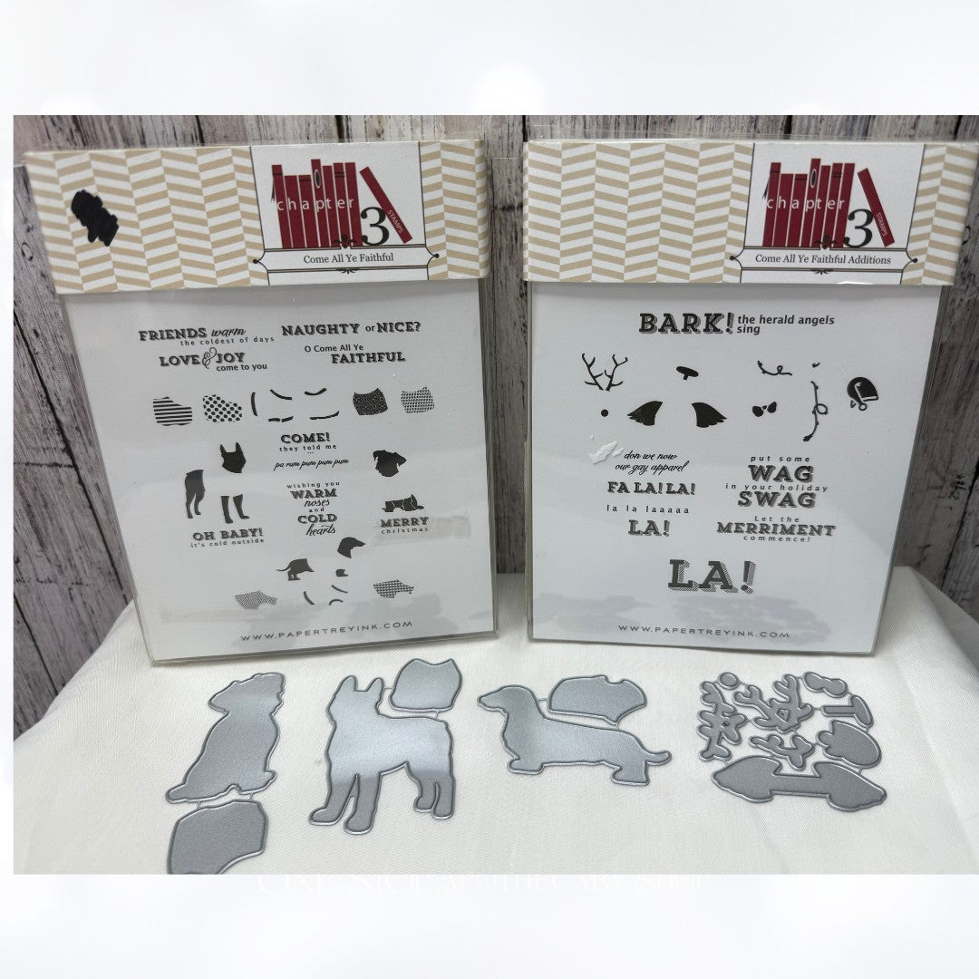 Papertrey Ink COME ALL YE FAITHFUL Additions Dogs Christmas Rubber Stamps Dies