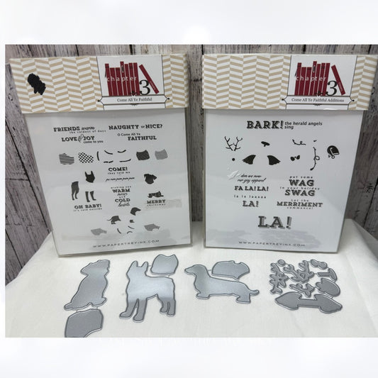 Papertrey Ink COME ALL YE FAITHFUL Additions Dogs Christmas Rubber Stamps Dies