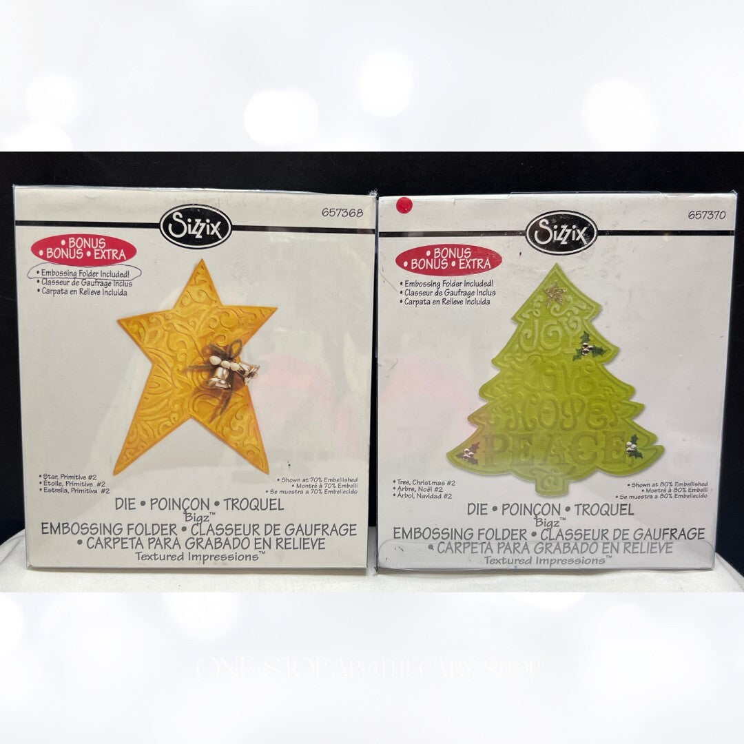 Sizzix PRIMITIVE STAR Christmas Tree #2 Holiday Bigz Dies Embossing Folders Lot