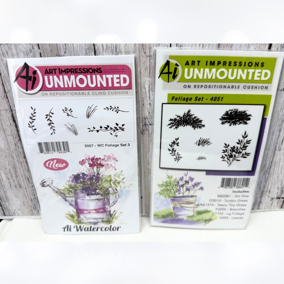 Art Impressions FOLIAGE Watercolor Set 1 & 3 Rubber Stamps