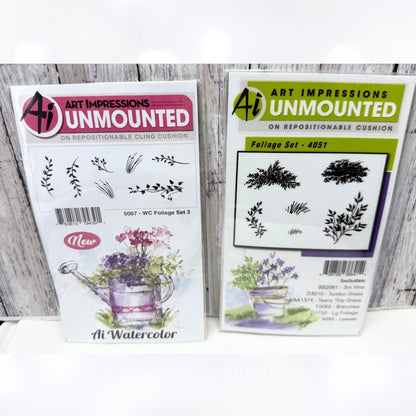 Art Impressions FOLIAGE Watercolor Set 1 & 3 Rubber Stamps