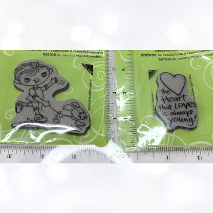 Stampendous CHRISTMAS Puppy Cat Little Boy Mini Rubber Stamps Lot of 4