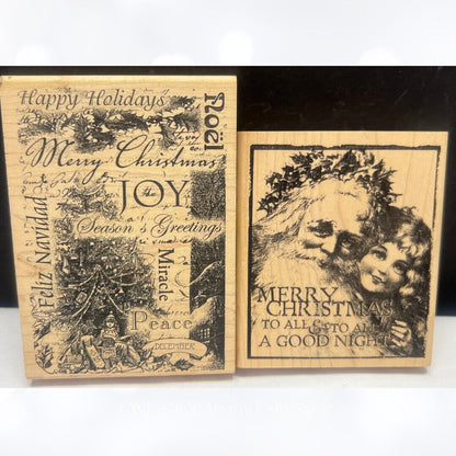 Inkadinkado Tin Can Mail CHRISTMAS Santa Illuminata Rubber Stamps Lot of 2