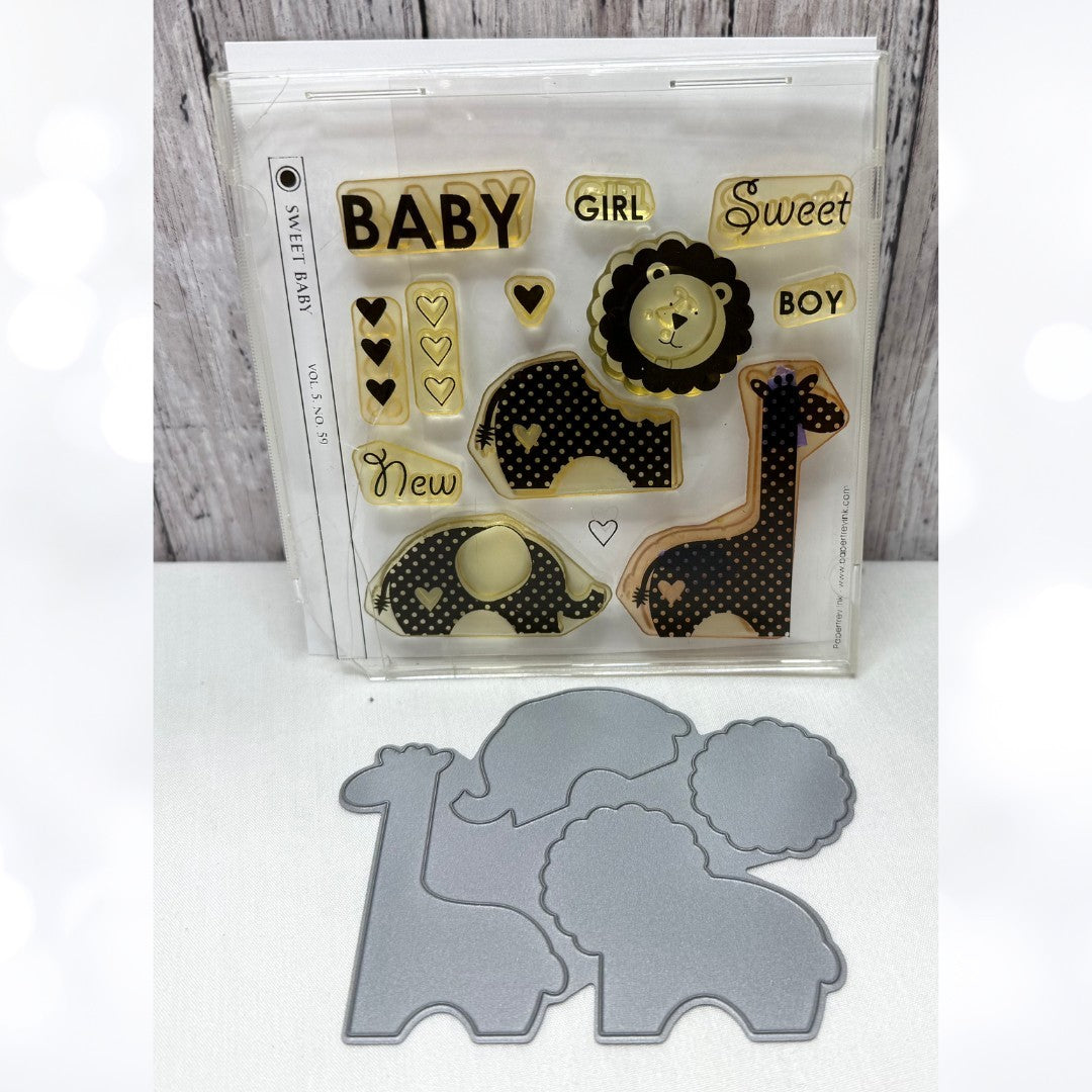 Papertrey Ink SWEET BABY Animals Shower Boy Girl Rubber Stamps Dies