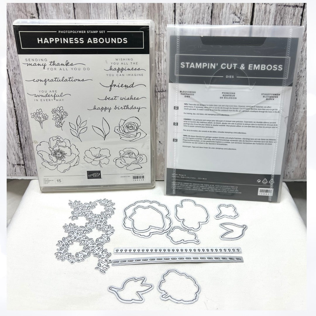 Stampin Up HAPPINESS ABOUNDS Blossoming Flowers Floral Rubber Stamps Dies