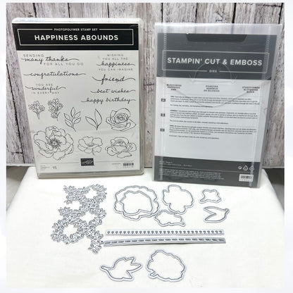 Stampin Up HAPPINESS ABOUNDS Blossoming Flowers Floral Rubber Stamps Dies