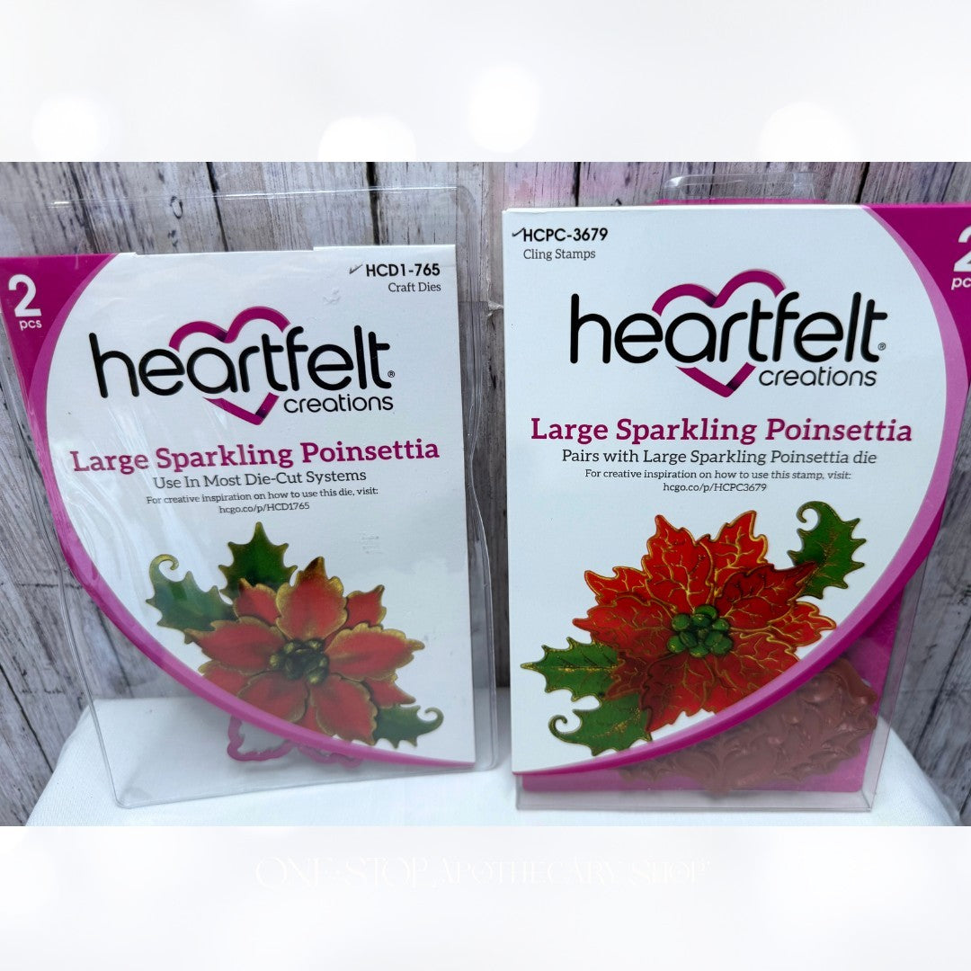 Heartfelt Creations Large SPARKLING POINSETTIA Christmas Rubber Stamps Dies