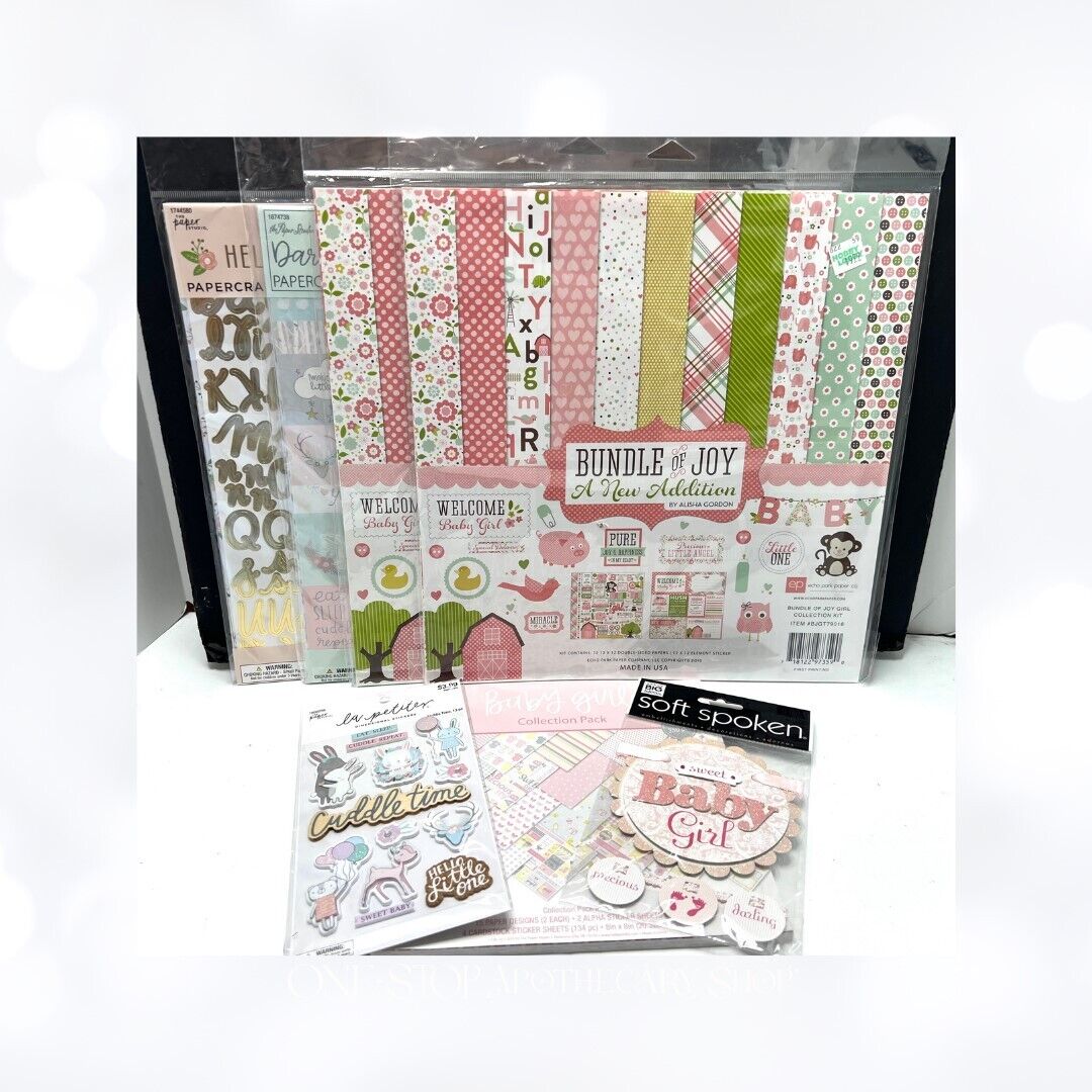 Echo Park Paper Studio BABY GIRL Shower 12x12 Scrapbook Paper Stickers Kit