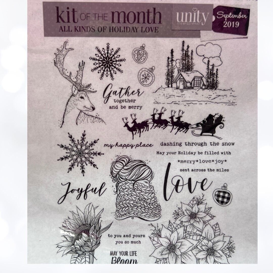 Unity Stamps CHRISTMAS Holiday Love Rubber Stamps Kit of the Month Sept 2019