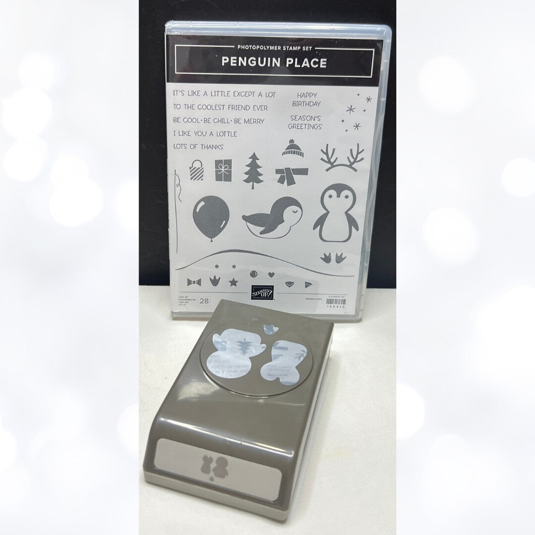 Stampin Up PENGUIN PLACE Christmas Builder Rubber Stamps & Punch