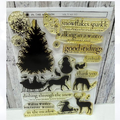 Papertrey Ink IN THE MEADOW Christmas Sleigh Rubber Stamps Dies