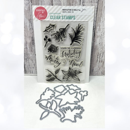 Ellen Hutson MISTLETOE & HOLLY Christmas Foliage Greenery Rubber Stamps Dies
