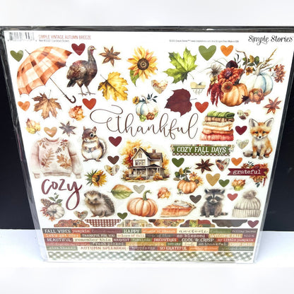 Simple Stories VINTAGE AUTUMN BREEZE Fall 12x12 Kit Paper Ephemera Collection