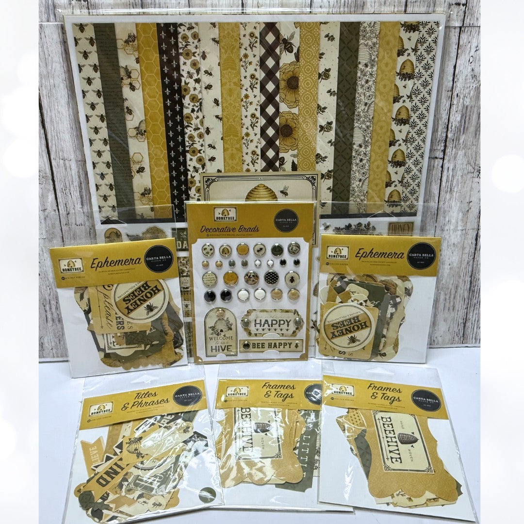 Carta Bella HONEYBEE Bees 12x12 Paper Collection Ephemera Brads Scrapbook Kit