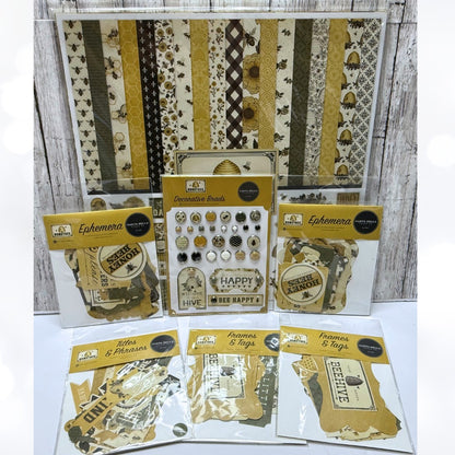 Carta Bella HONEYBEE Bees 12x12 Paper Collection Ephemera Brads Scrapbook Kit