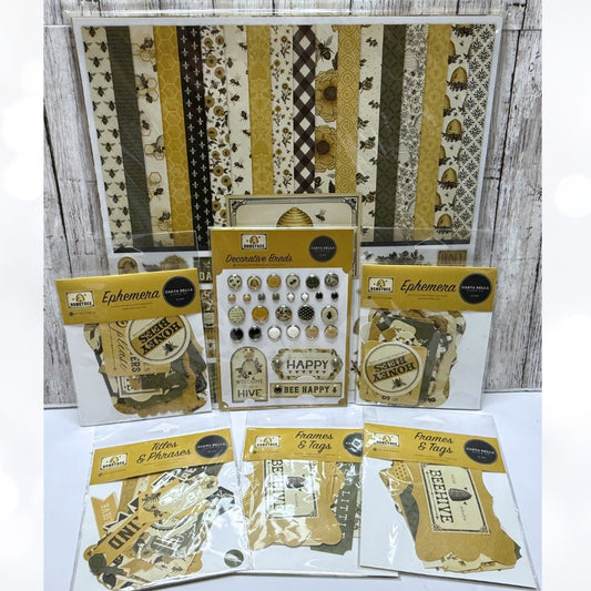 Carta Bella HONEYBEE Bees 12x12 Paper Collection Ephemera Brads Scrapbook Kit