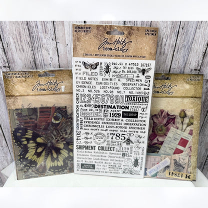 Tim Holtz Ideaology TRANSPARENT THINGS Rub Ons Speciment Embellishments Lot