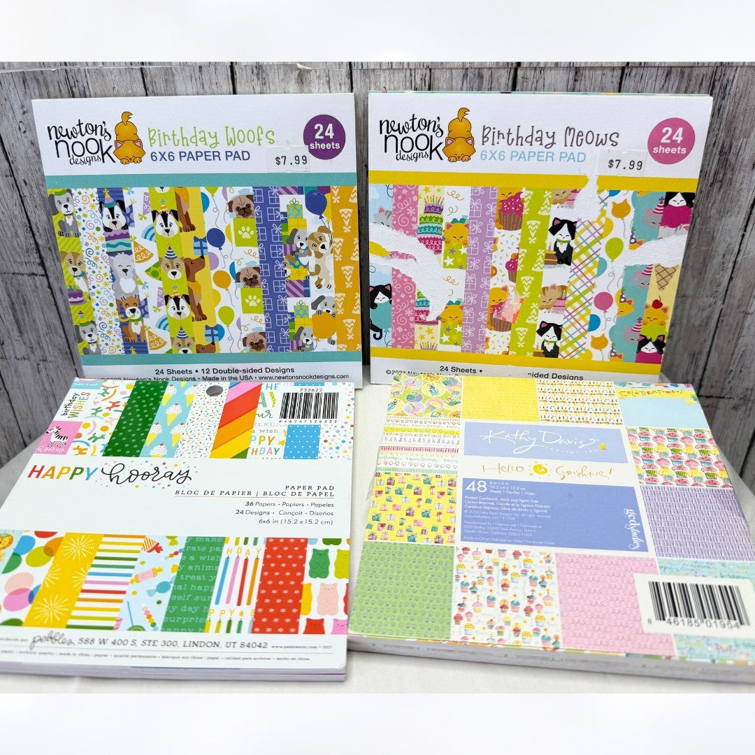 Newtons Nook DOG CAT Birthday 6x6 Paper Cardstock Packs Lot of 4