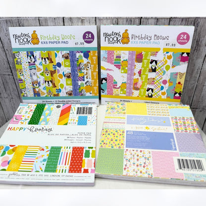 Newtons Nook DOG CAT Birthday 6x6 Paper Cardstock Packs Lot of 4