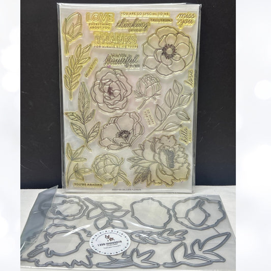 Simon Says Stamp DELICATE FLOWERS Floral 6x8 Rubber Stamps Dies